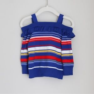 NWT Janie and Jack Girls' Cold Shoulder Striped Sweater Blue 12-18 Months